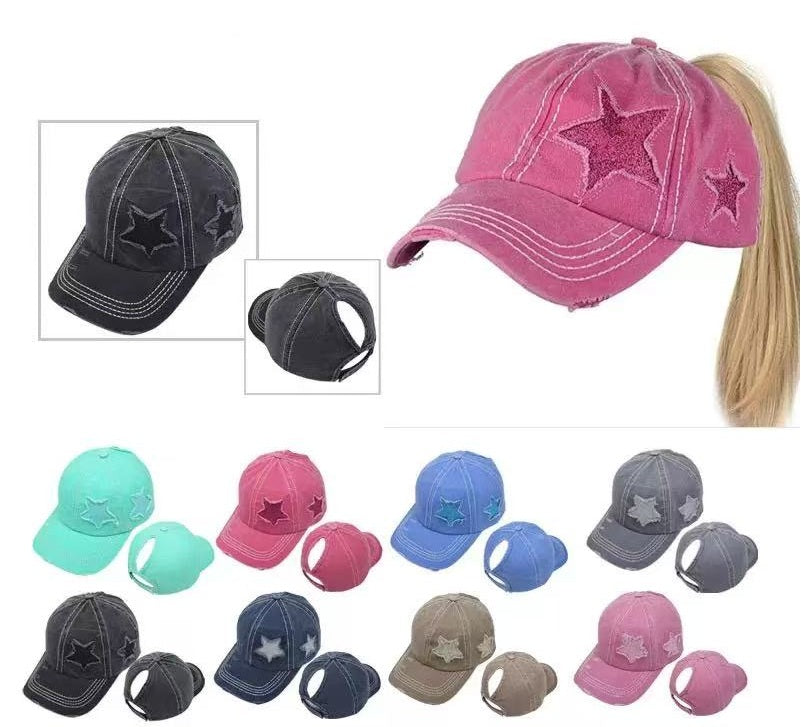 Messy Bun Caps Washed Cotton