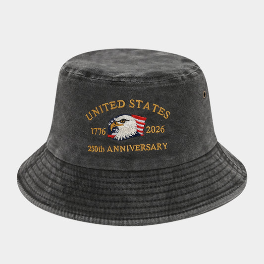 USA 250th Anniversary Cap Unisex Bucket Hat, Trendy Distressed Washed Denim Cotton Outdoor Sun Hat