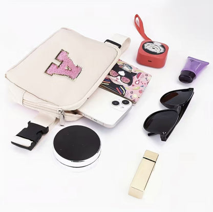 Chenille Letter Nylon Belt Bag Crossbody Bags