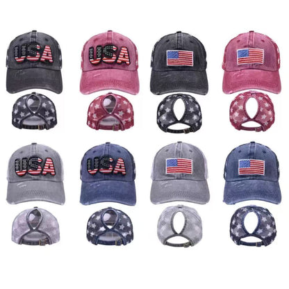 Distressed Star Print Mesh Pony Cap
