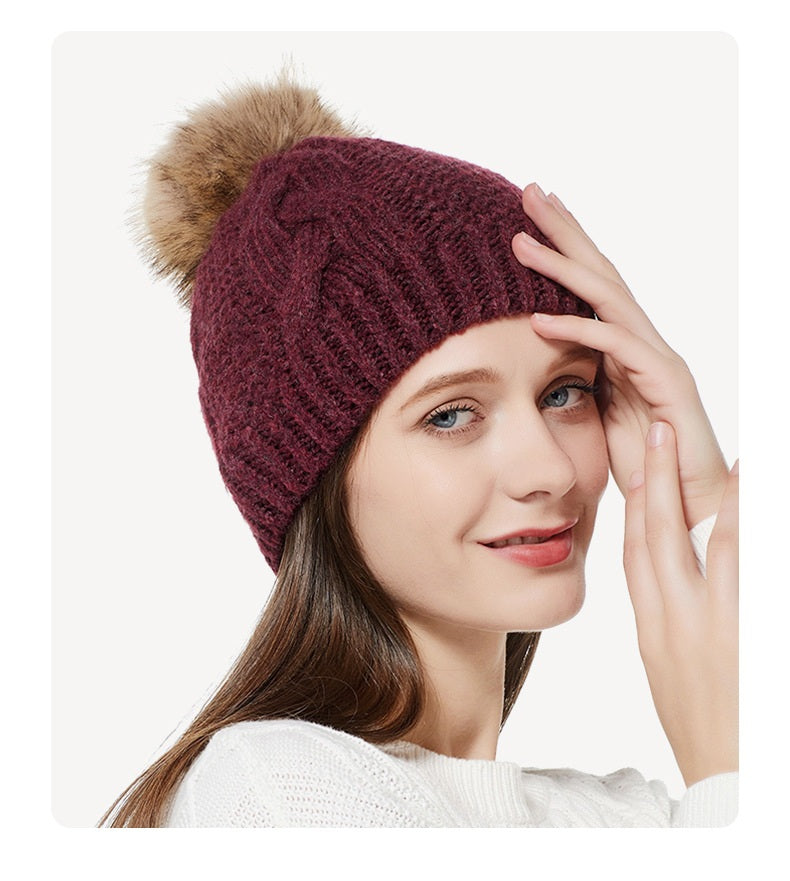 Pompom Beanie Knit Hat