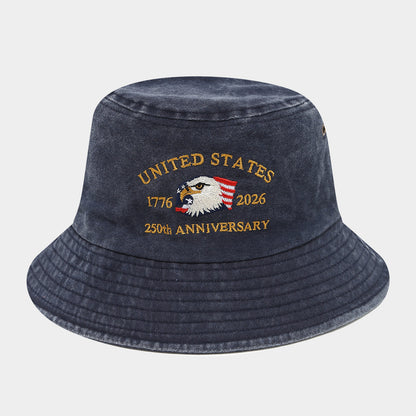 USA 250th Anniversary Cap Unisex Bucket Hat, Trendy Distressed Washed Denim Cotton Outdoor Sun Hat