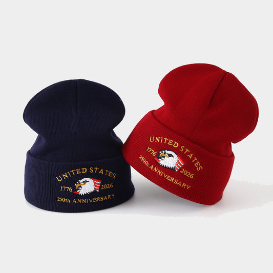 250th Anniversary USA Knit Hat Warm Cozy Embroidery Beanie for Women Men