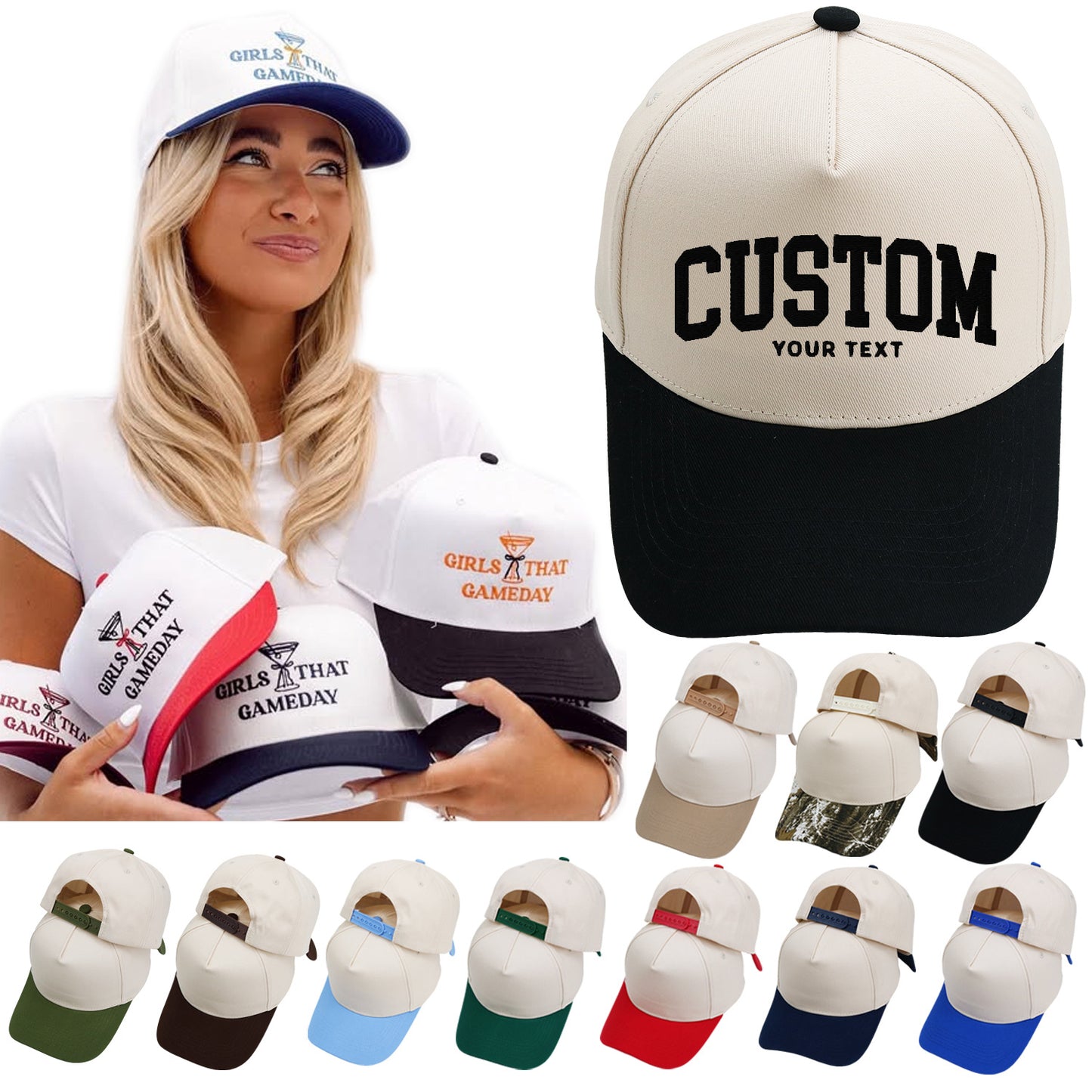 Custom 2 Tone Embroidery Baseball Cap Trucker Hat Adjustable