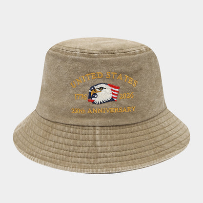USA 250th Anniversary Cap Unisex Bucket Hat, Trendy Distressed Washed Denim Cotton Outdoor Sun Hat