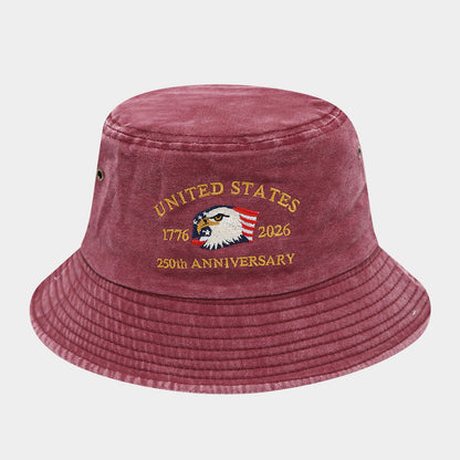 USA 250th Anniversary Cap Unisex Bucket Hat, Trendy Distressed Washed Denim Cotton Outdoor Sun Hat