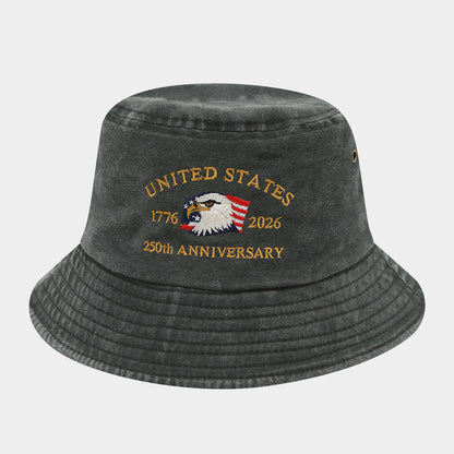 USA 250th Anniversary Cap Unisex Bucket Hat, Trendy Distressed Washed Denim Cotton Outdoor Sun Hat