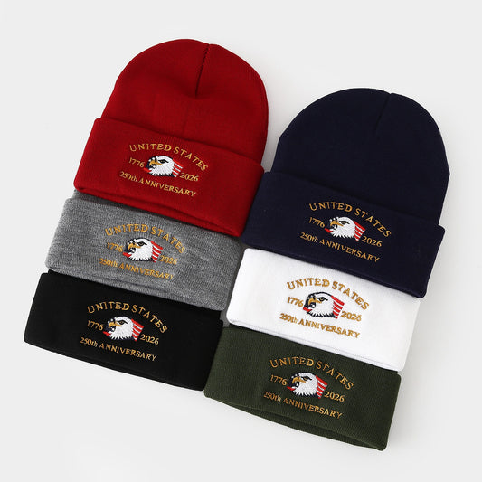 250th Anniversary USA Knit Hat Warm Cozy Embroidery Beanie for Women Men