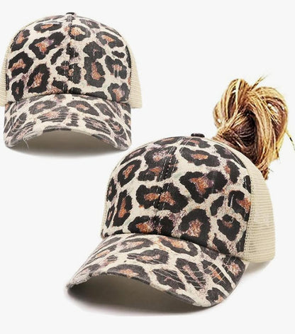 Big Leopard Mesh Pony Hat