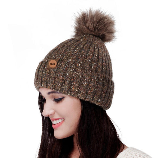 With Fleece Pompom Wool Beanie Hat