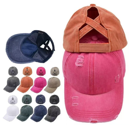 Women Criss Cross Hat Baseball Pony Tail Caps