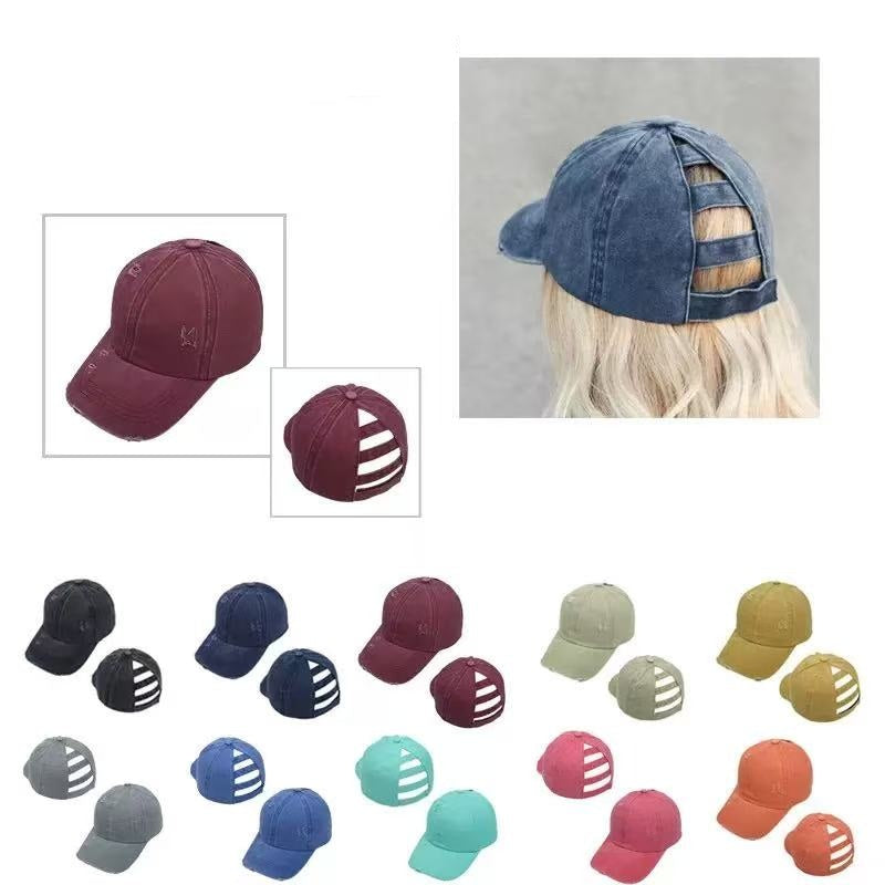 Washed Ponytail Hole Baseball Caps